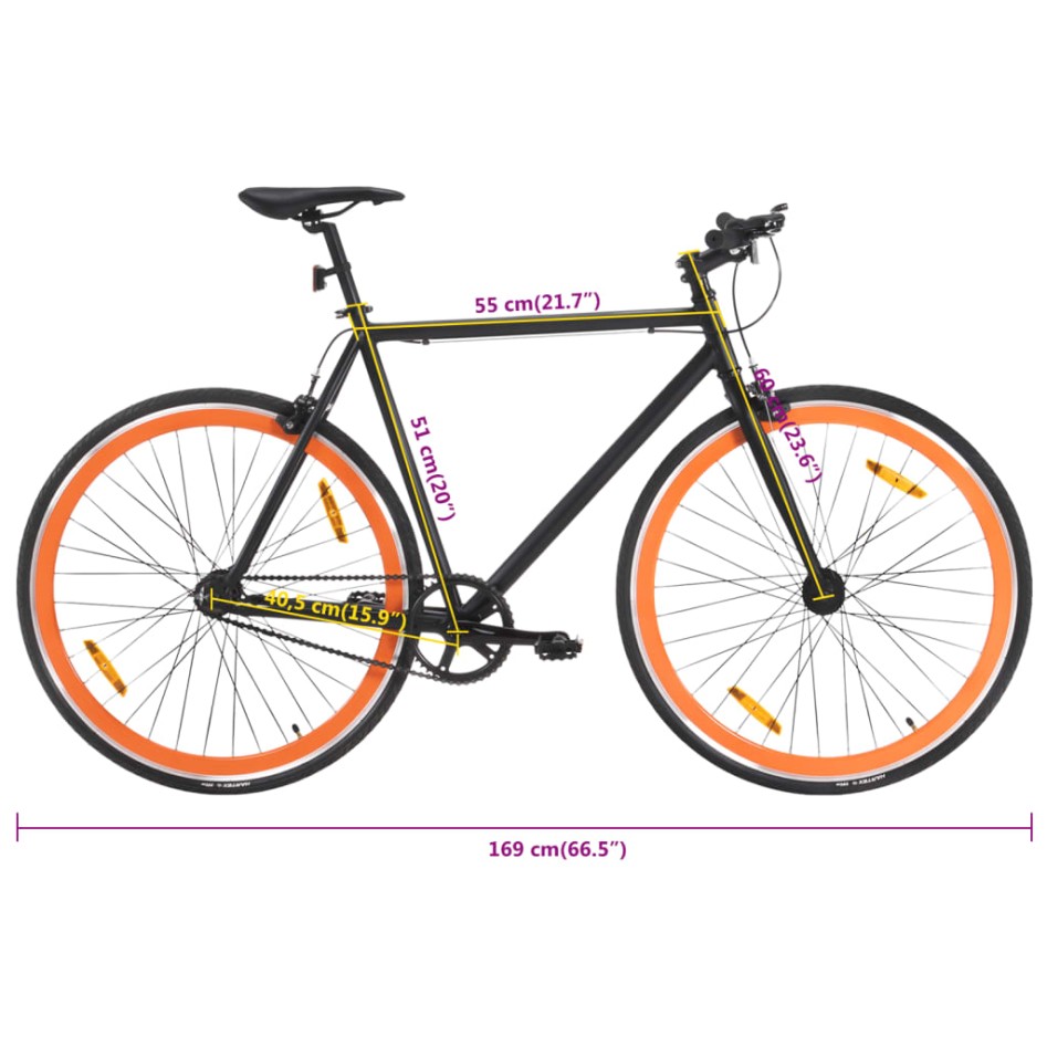 Bicicleta de piñón fijo negro y naranja 700c 51