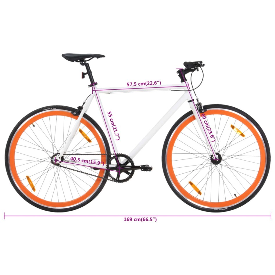 Bicicleta de piñón fijo blanco y naranja 700c 55