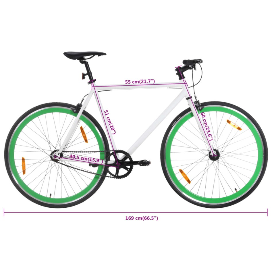 Bicicleta de piñón fijo blanco y verde 700c 51