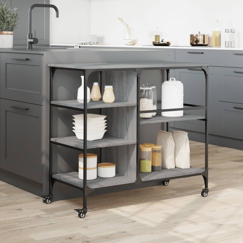 Carrito de cocina madera ingeniería gris Sonoma 100x45x89,5