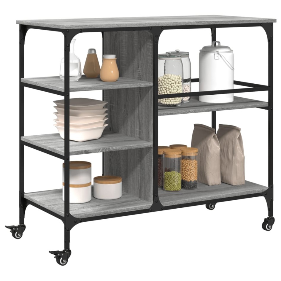 Carrito de cocina madera ingeniería gris Sonoma 100x45x89,5