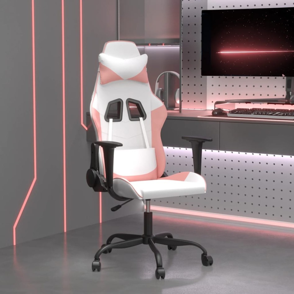 Silla gaming de masaje cuero sintético blanco y