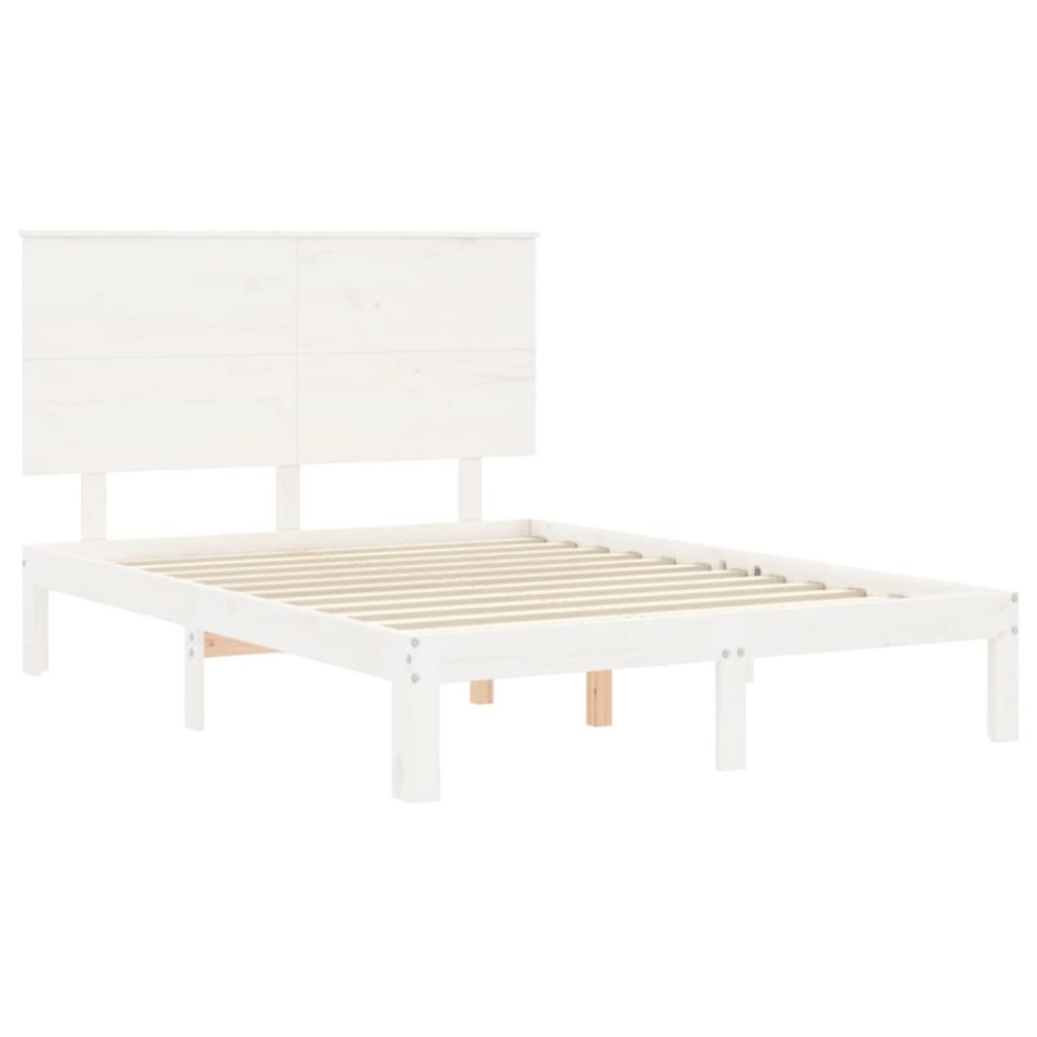 Estructura de cama con cabecero madera maciza blanco 140x190