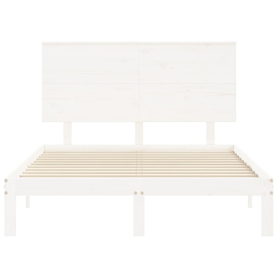 Estructura de cama con cabecero madera maciza blanco 140x190