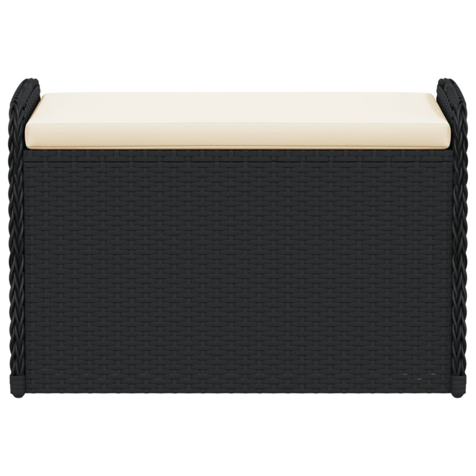 Banco de almacenaje con cojín ratán sintético negro 80x51x52