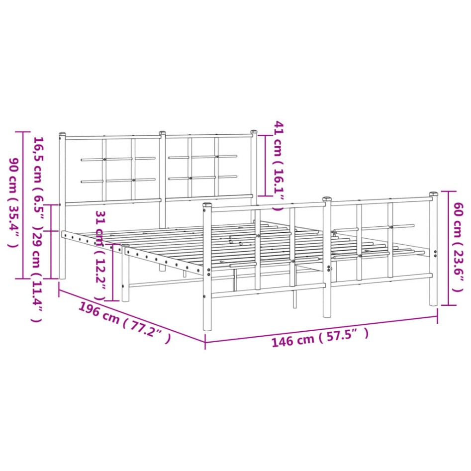 Estructura cama metal cabecero y estribo blanco 140x190