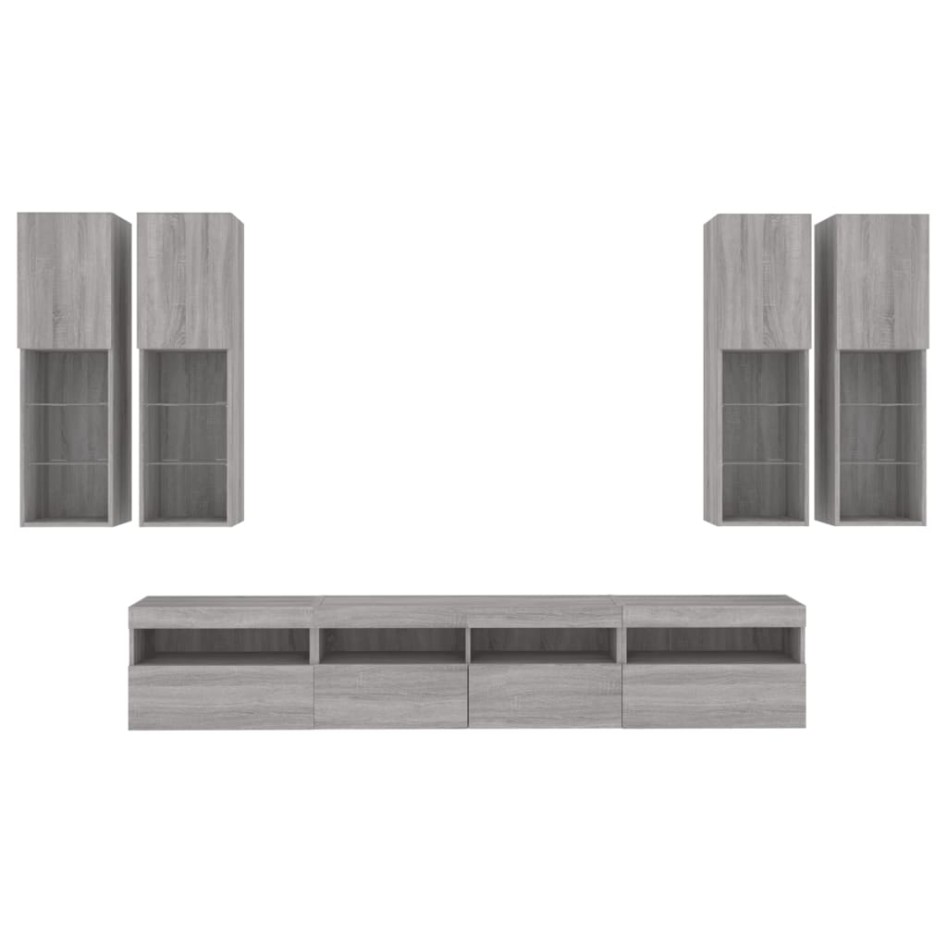 Muebles de TV de pared con luces LED 7 piezas gris