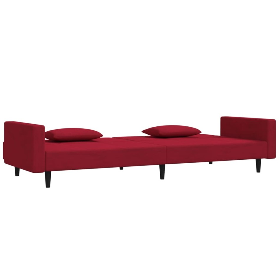 Sofá cama de 2 plazas con dos almohadas terciopelo rojo
