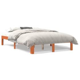 Estructura de cama madera maciza pino marrón cera 120x200
