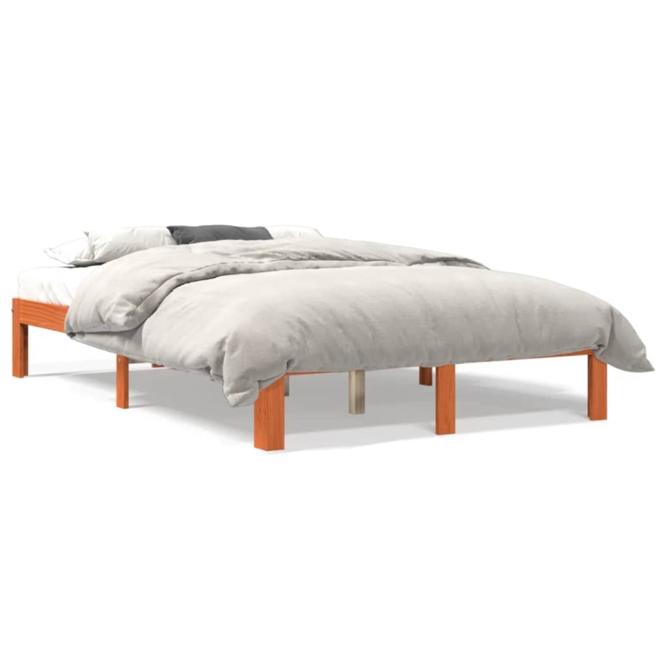 Estructura de cama madera maciza pino marrón cera 120x200