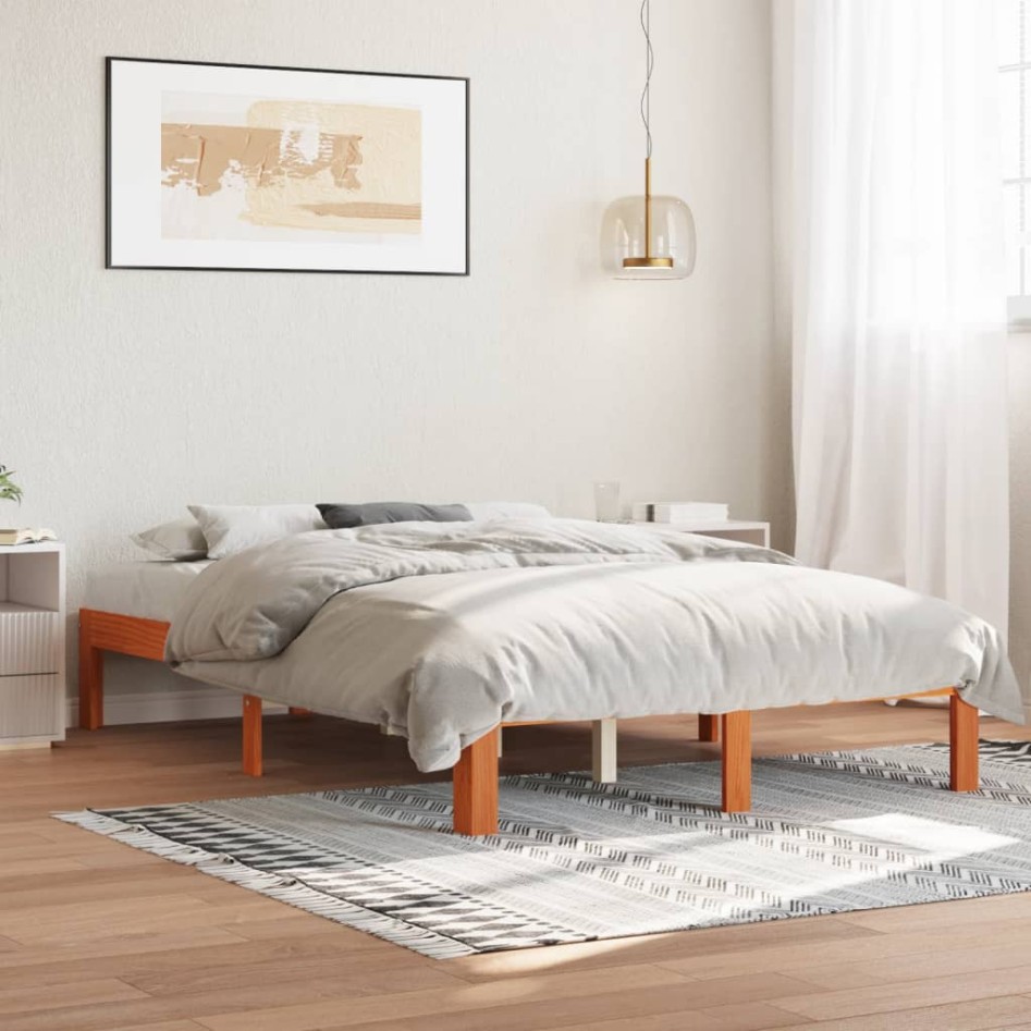 Estructura de cama madera maciza pino marrón cera 120x200