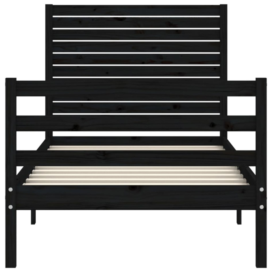 Estructura de cama con cabecero madera maciza negro 90x200