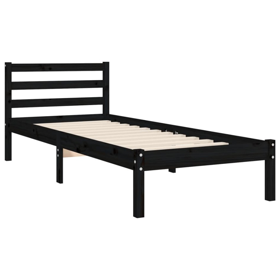 Estructura de cama con cabecero madera maciza negro 90x200