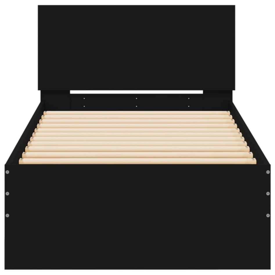 Estructura de cama con cabecero y luces LED negro 75x190