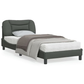 Estructura de cama con cabecero de tela gris oscuro 90x200