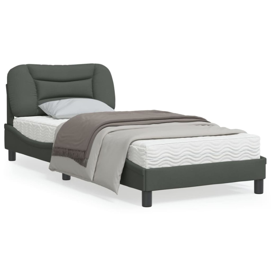 Estructura de cama con cabecero de tela gris oscuro 90x200