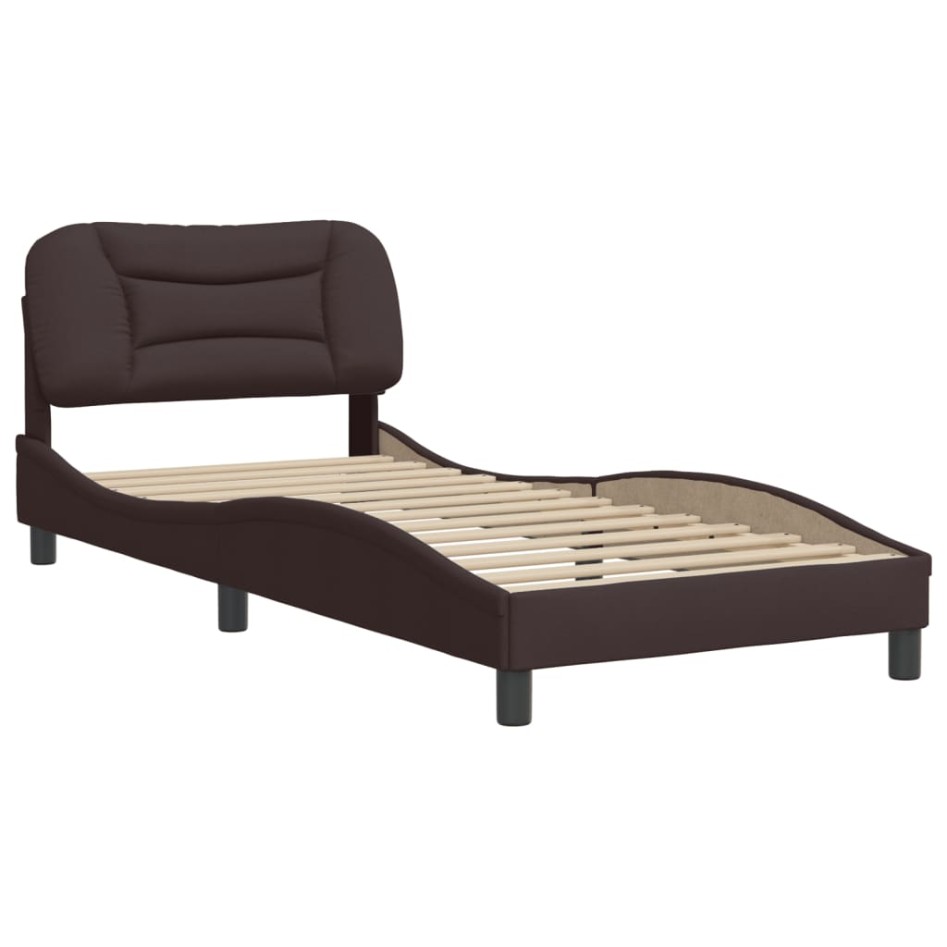 Estructura de cama con cabecero de tela marrón oscuro 90x200