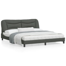 Estructura de cama con cabecero tela gris oscuro 180x200