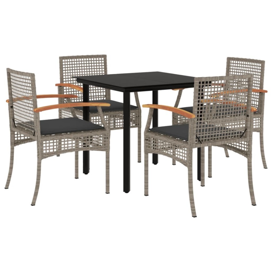 Set comedor de jardín 5 piezas con cojines ratán sintético