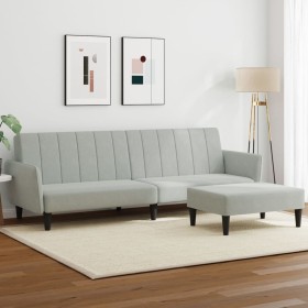Sofá cama de 2 plazas con taburete terciopelo gris