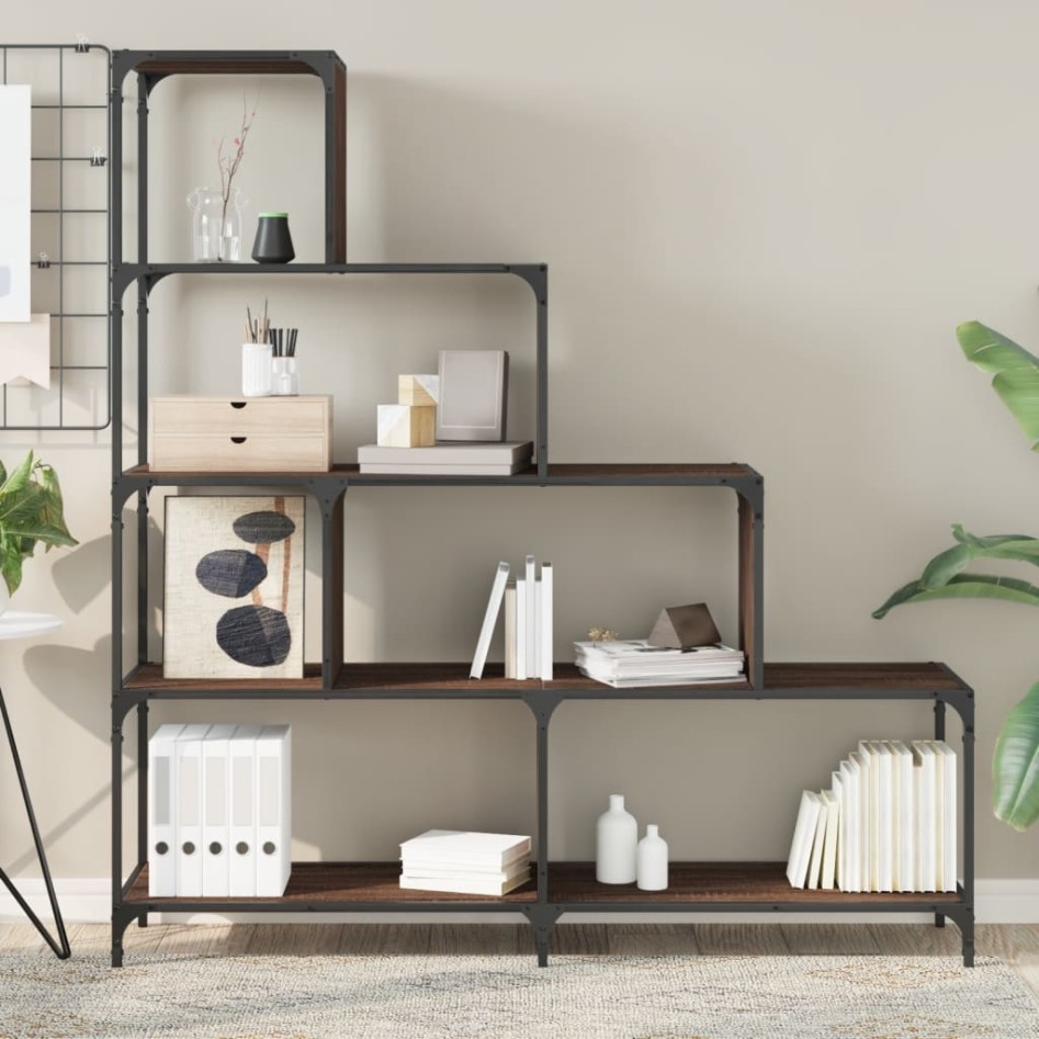 Librería de 4 peldaños madera marrón roble 139x33,5x149