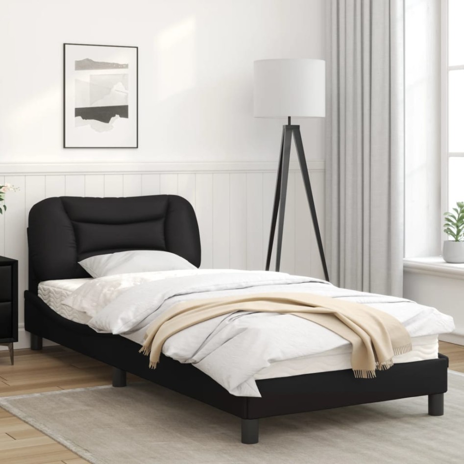Estructura de cama con cabecero cuero sintético negro 90x190