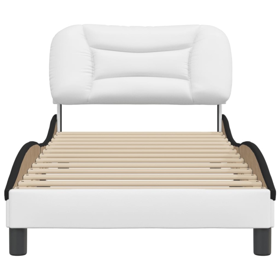Estructura de cama con cabecero cuero sintético blanco y