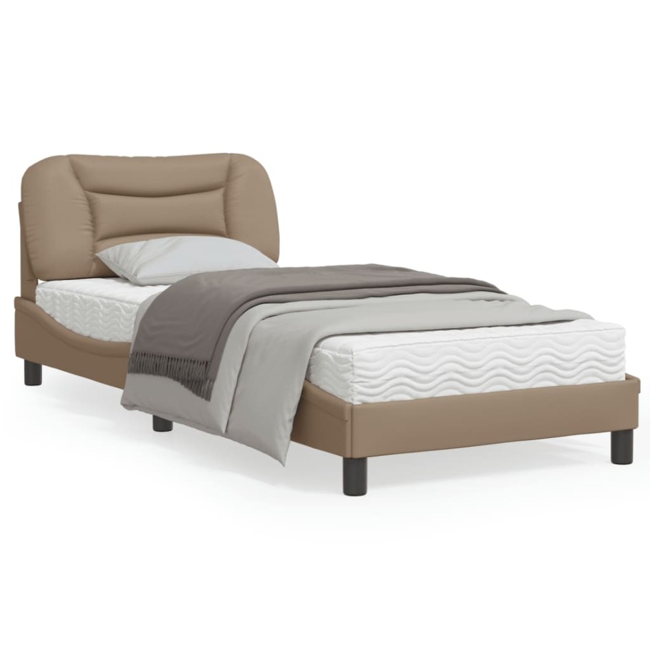 Estructura de cama cabecero cuero sintético capuchino 90x200