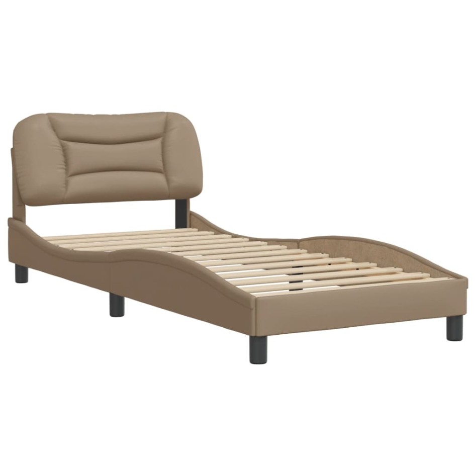 Estructura de cama cabecero cuero sintético capuchino 90x200