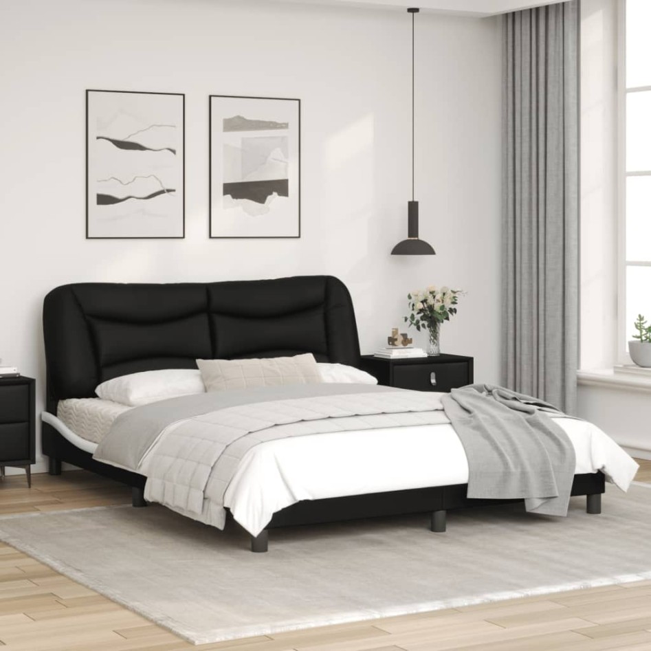 Estructura cama cabecero cuero sintético negro blanco