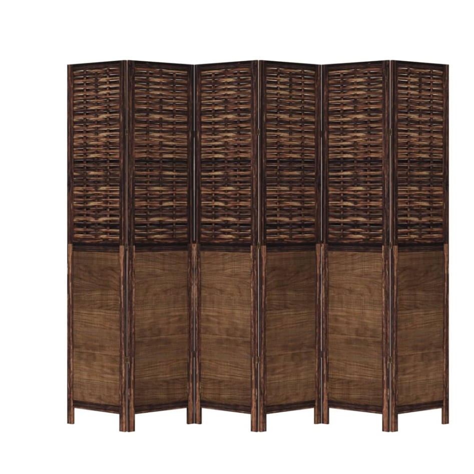 Biombo separador de 6 paneles madera paulownia marrón