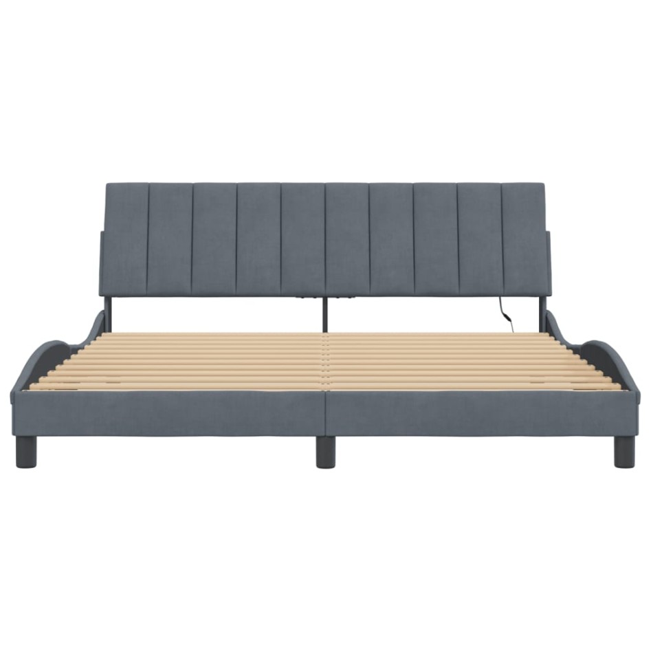 Estructura cama con luces LED terciopelo gris oscuro 180x200