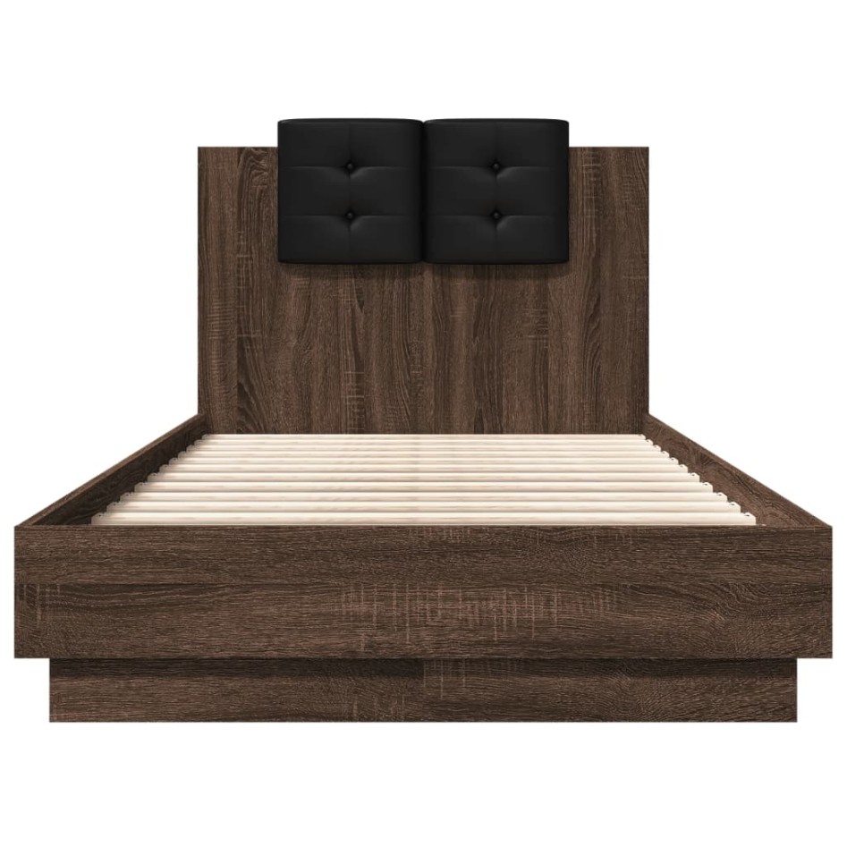 Cama con cabecero madera de ingeniería marrón roble 75x190