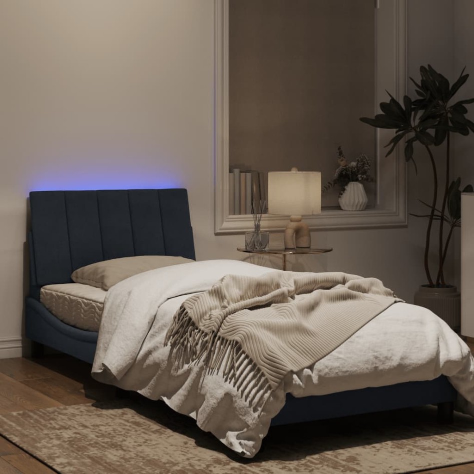 Estructura de cama con luz LED terciopelo gris oscuro 90x190