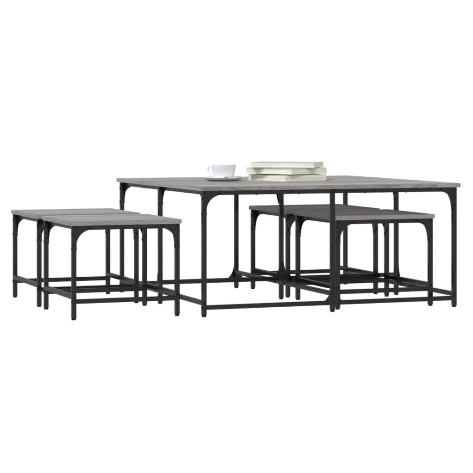 Mesas de centro apilables 5 pzas madera ingeniería gris