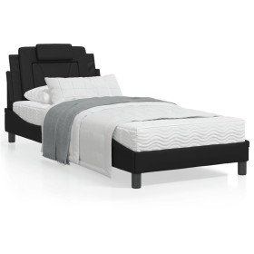 Estructura de cama con cabecero cuero sintético negro 90x200