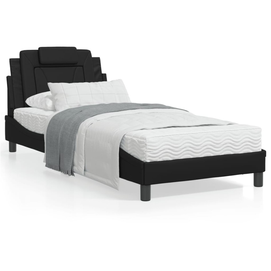 Estructura de cama con cabecero cuero sintético negro 90x200