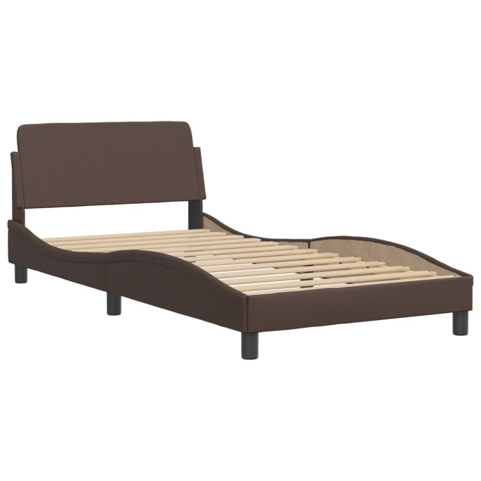 Estructura de cama cabecero cuero sintético marrón 100x200