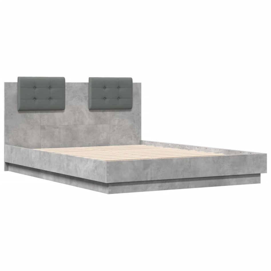Cama con cabecero madera de ingeniería gris hormigón 135x190