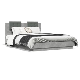 Cama con cabecero madera de ingeniería gris hormigón 120x200