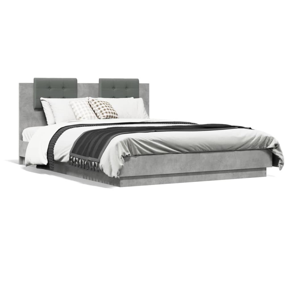 Cama con cabecero madera de ingeniería gris hormigón 120x200