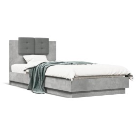 Cama con cabecero madera de ingeniería gris hormigón 100x200