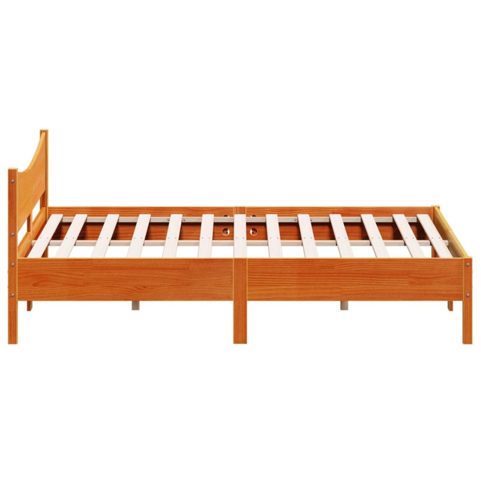 Estructura cama con cabecero madera pino marrón cera 180x200
