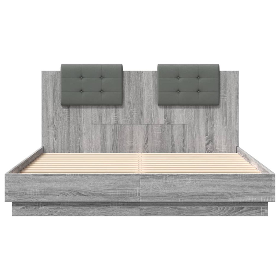 Cama con cabecero madera de ingeniería gris Sonoma 150x200