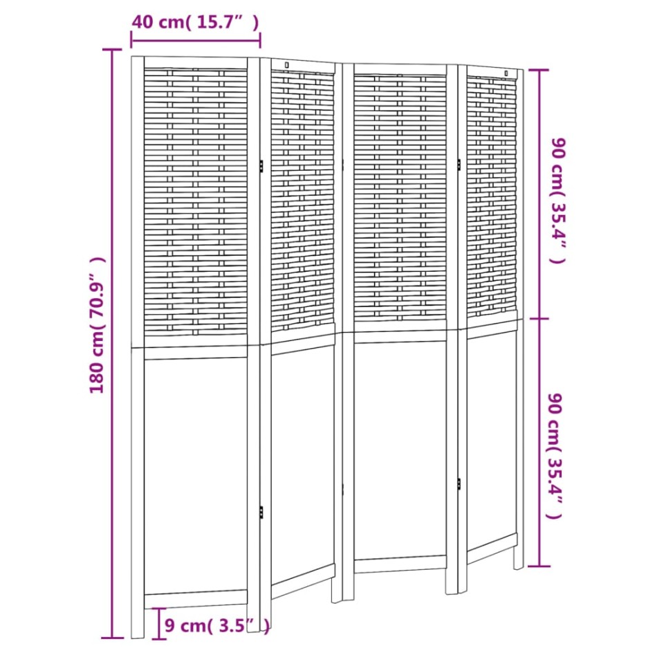 Biombo separador de 4 paneles madera maciza Paulownia