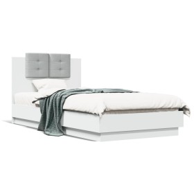 Estructura de cama con cabecero y luces LED blanco 75x190