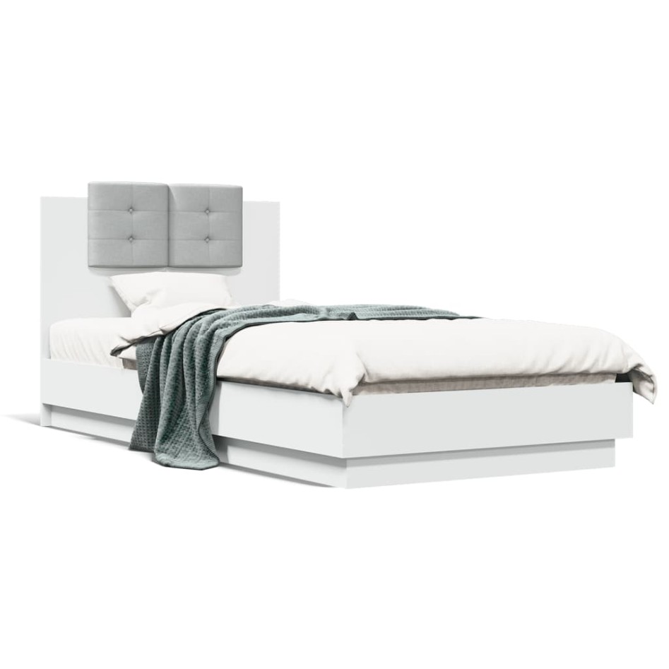 Estructura de cama con cabecero y luces LED blanco 75x190