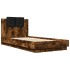 Estructura de cama cabecero luces LED roble ahumado 75x190