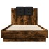 Estructura de cama cabecero luces LED roble ahumado 75x190