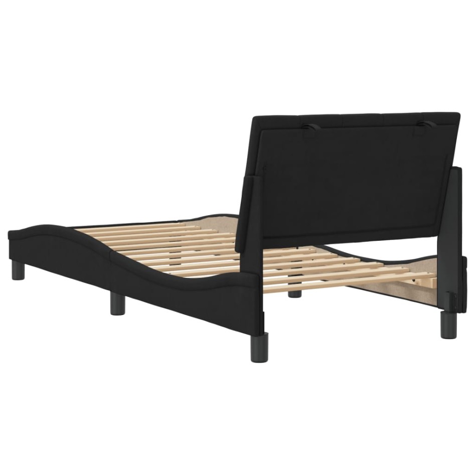 Estructura de cama con cabecero de terciopelo negro 80x200